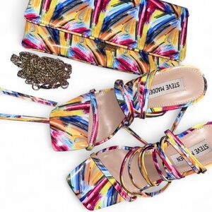 Steve Madden Multicolor Strappy Heels and Clutch